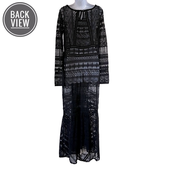 Sundance Long Sleeve Black Crochet Style Lace Maxi Dress Size 2 - Picture 5 of 8